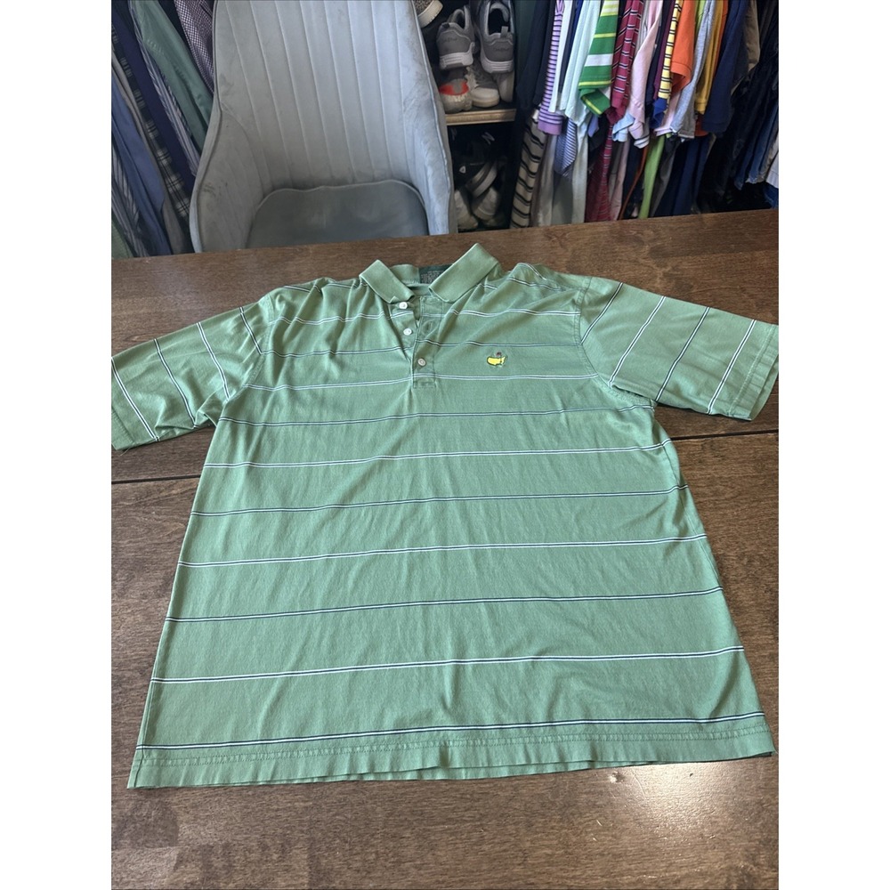 Vintage Amen Corner Masters Pima Cotton Striped‎ S/S Golf Polo Mens Sz LRG